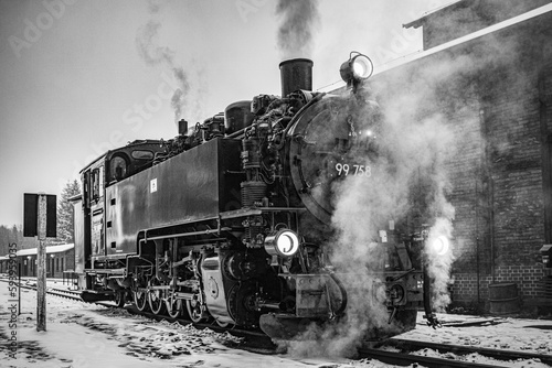 German narrow gauge steam locomotive in winter