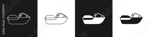 Set Jet ski icon isolated on black and white background. Water scooter. Extreme sport. Vector