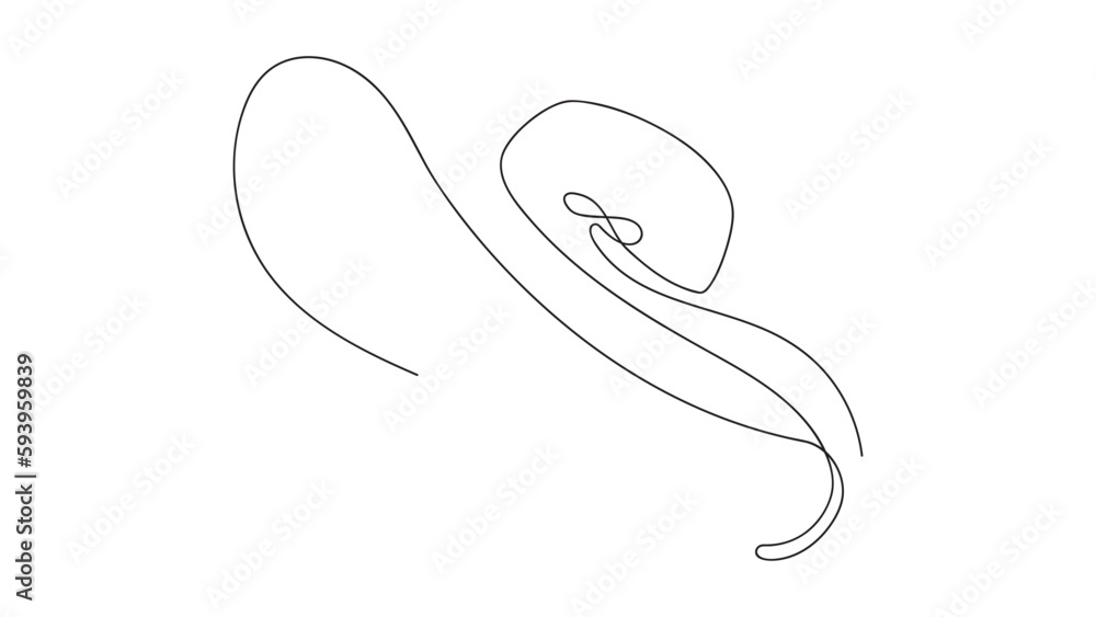 Women sun hat in continuous line art drawing style. Vector illustration Women sun hat in continuous line art drawing style. Vector illustration