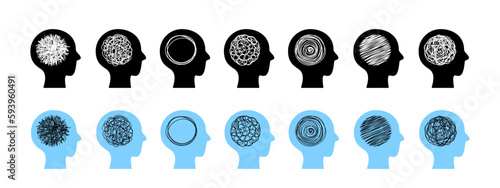 Human head silhouette with brain as tangled messy single line