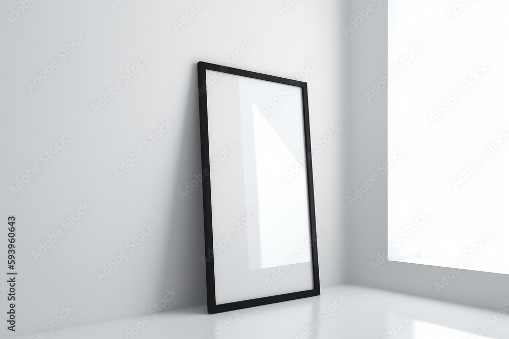 Empty frame on a simple wall. Interior design, poster artwork mockup. Generative AI Empty frame on a simple wall. Interior design, poster artwork mockup. Generative AI