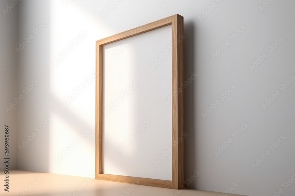 Empty frame on a simple wall. Interior design, poster artwork mockup. Generative AI Empty frame on a simple wall. Interior design, poster artwork mockup. Generative AI
