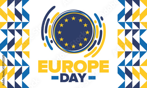 Europe Day. Annual public holiday in May. Is the name of two annual observance days - 5 May by the Council of Europe and 9 May by the European Union. Poster, card, banner and background. Vector
