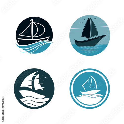 Sailboat boat on sea ocean wave with logo design