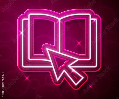 Glowing neon line Online book icon isolated on red background. Internet education concept, e-learning resources, distant online courses. Vector