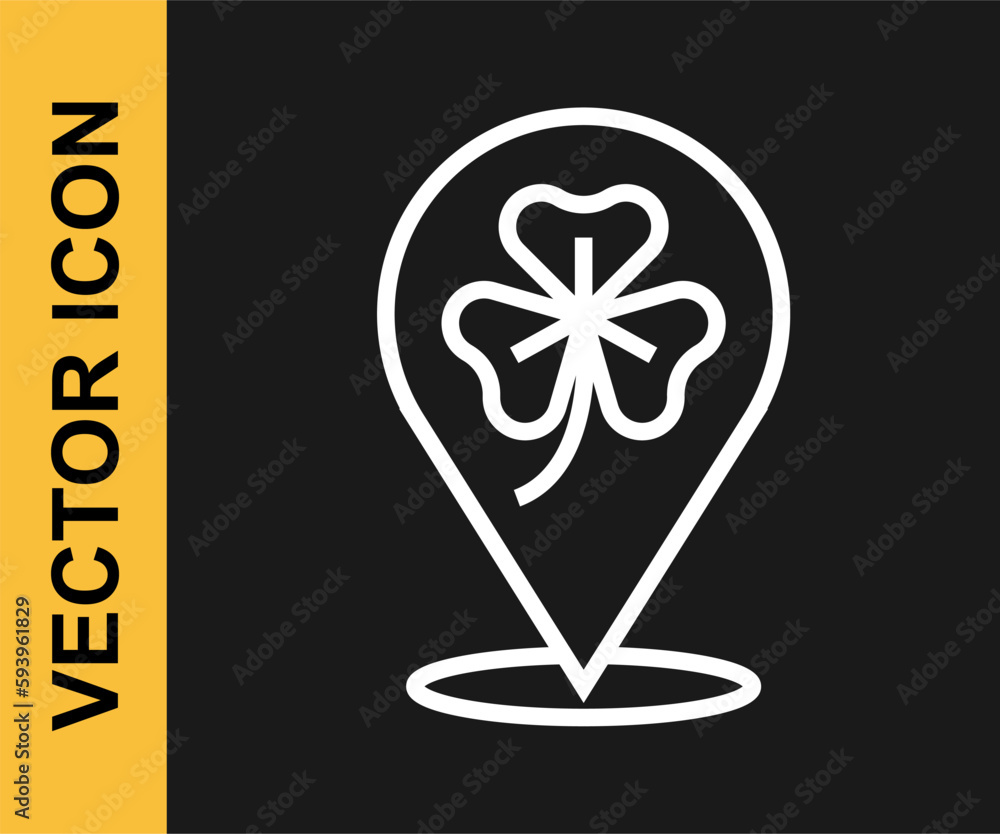 White line Clover trefoil leaf icon isolated on black background. Happy Saint Patricks day. National Irish holiday. Vector White line Clover trefoil leaf icon isolated on black background. Happy Saint Patricks day. National Irish holiday. Vector