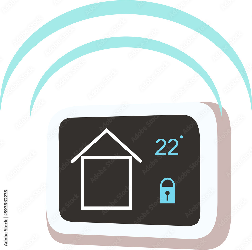 House alarm with touchscreen semi flat color raster object. Full sized item on white. Wireless home security system simple cartoon style illustration for web graphic design and animation House alarm with touchscreen semi flat color raster object. Full sized item on white. Wireless home security system simple cartoon style illustration for web graphic design and animation