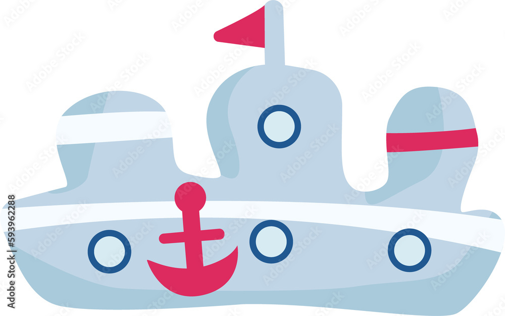 Obraz premium Toy ship semi flat color raster object. Full sized item on white. Beach activities. Plaything for water games simple cartoon style illustration for web graphic design and animation