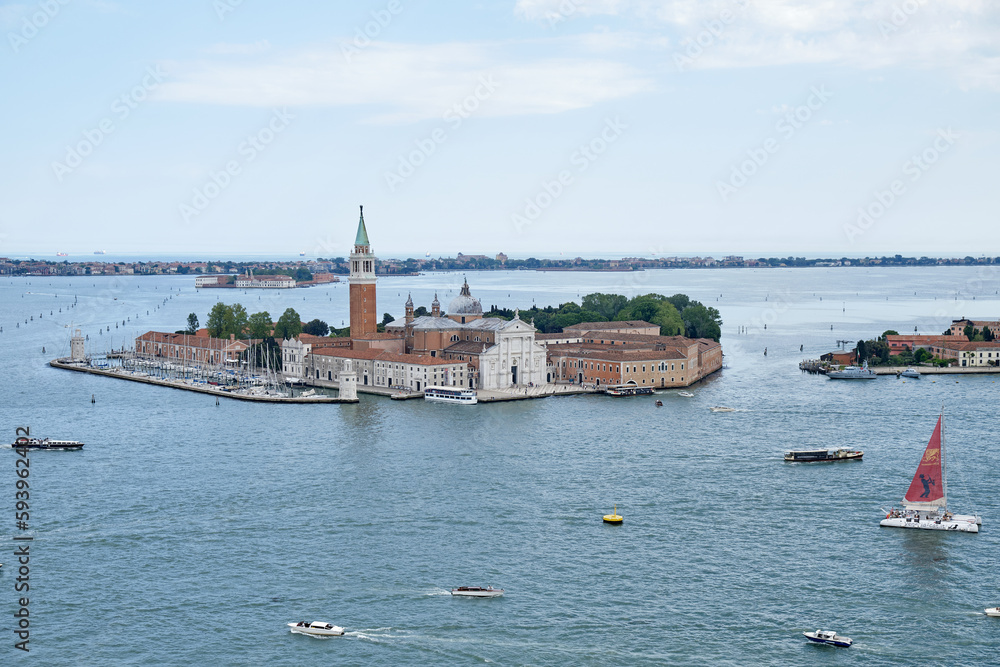 Venice panorama West from the high of Campanile San Marco tower, Venice, Italy