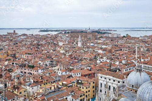 Venice panorama West from the high of Campanile San Marco tower, Venice, Italy