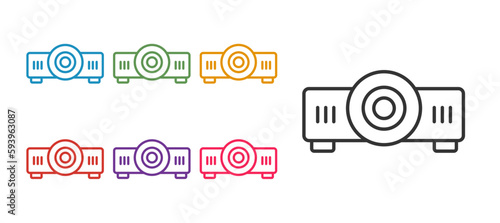 Set line Presentation, movie, film, media projector icon isolated on white background. Set icons colorful. Vector