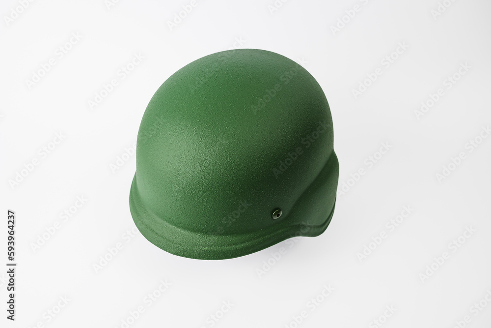 Fototapeta premium Army khaki hard hat on white black background