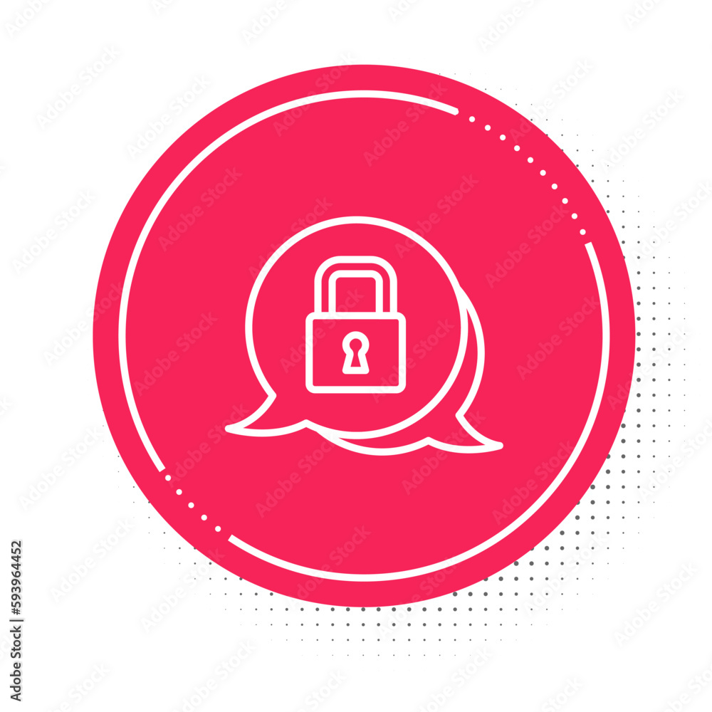 White line Lock icon isolated on white background. Padlock sign. Security, safety, protection, privacy concept. Red circle button. Vector White line Lock icon isolated on white background. Padlock sign. Security, safety, protection, privacy concept. Red circle button. Vector