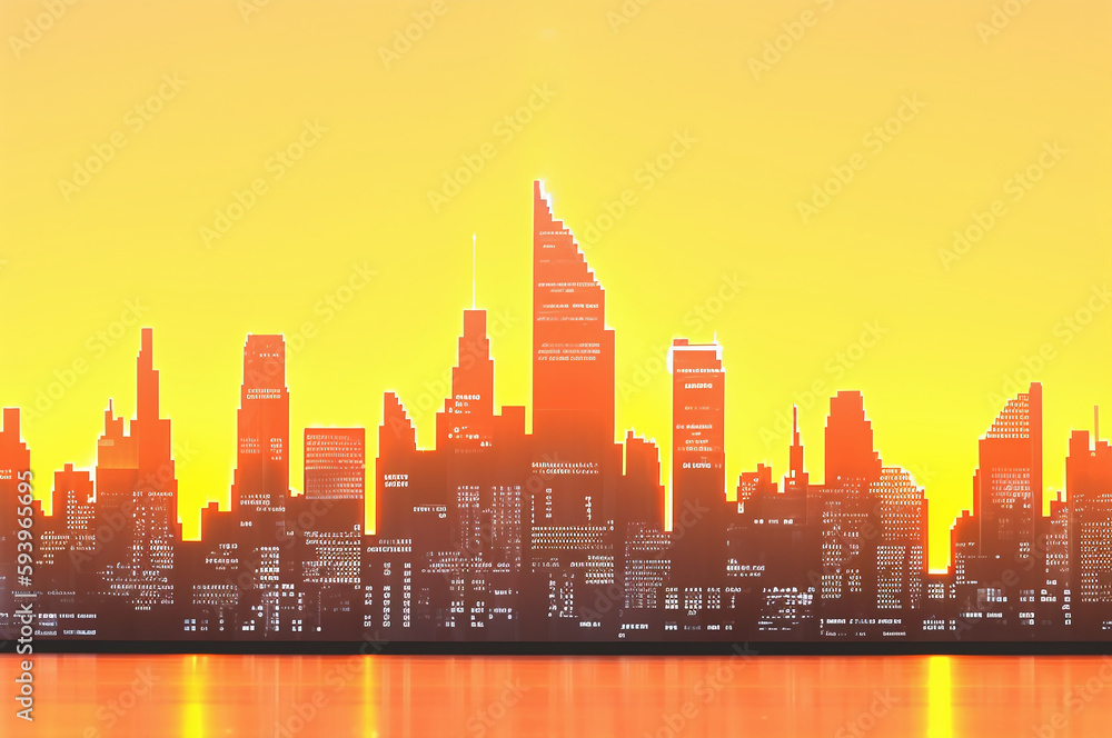 Futuristic cityscape at sunrise yellow theme
