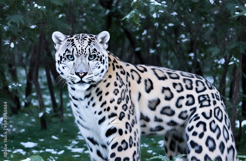Obraz premium Snow leopard in winter forest