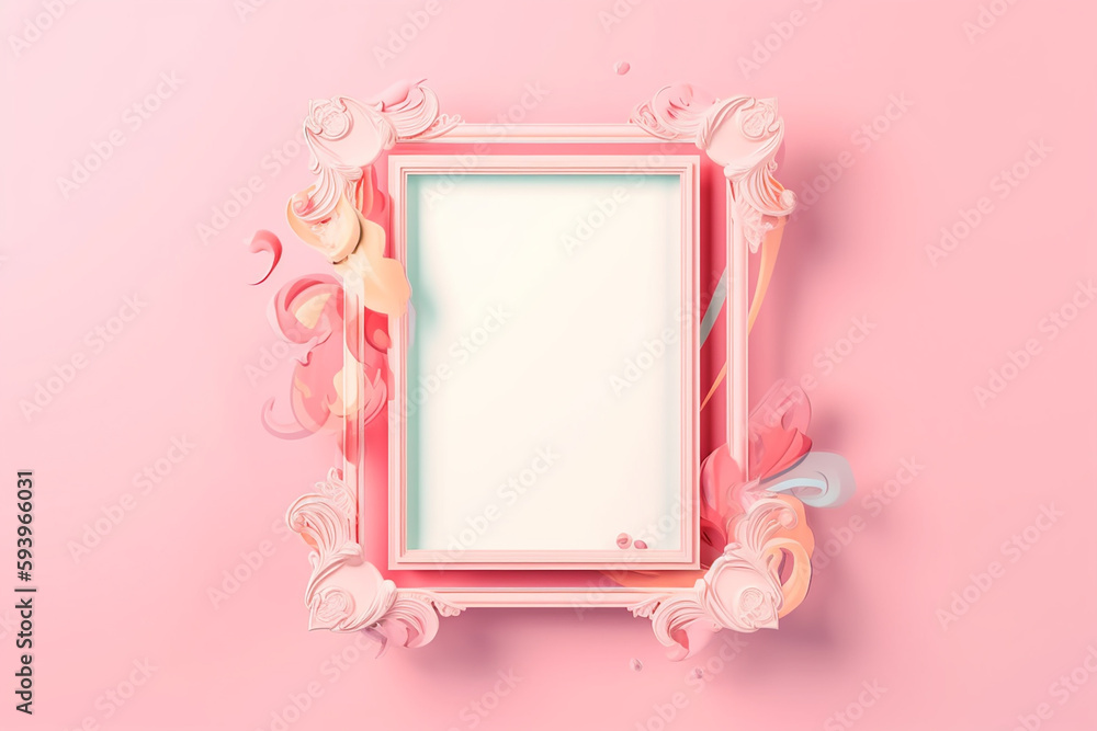 Pale pink decorative frames, frames, photos, paintings, etc., ideal for use with messages, and features a cute decoration with a flower pattern on the rim. Generative AI Pale pink decorative frames, frames, photos, paintings, etc., ideal for use with messages, and features a cute decoration with a flower pattern on the rim. Generative AI