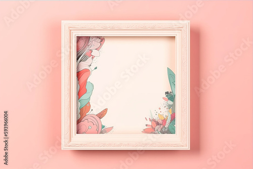 Pale pink decorative frames, frames, photos, paintings, etc., ideal for use with messages, and features a cute decoration with a flower pattern on the rim. Generative AI