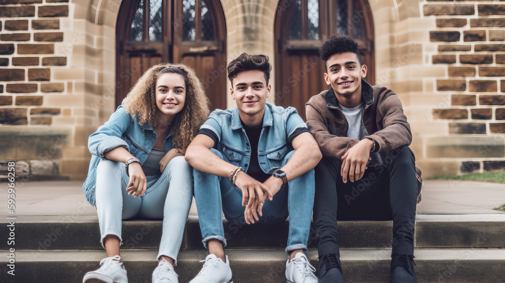 Fototapeta premium A fictional person. Confident Gen Z College Students on Vibrant University Campus