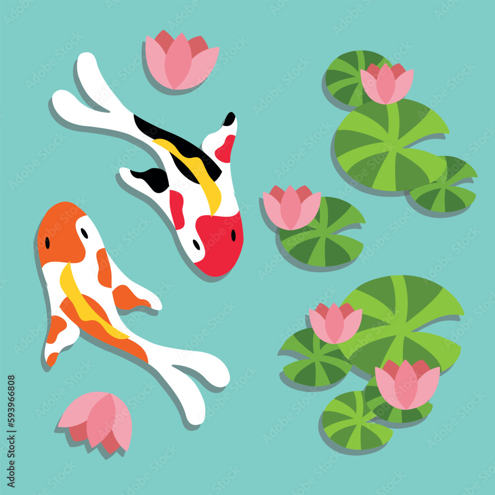 cute koi elements pond water lily vector clip art illustration cute koi elements pond water lily vector clip art illustration