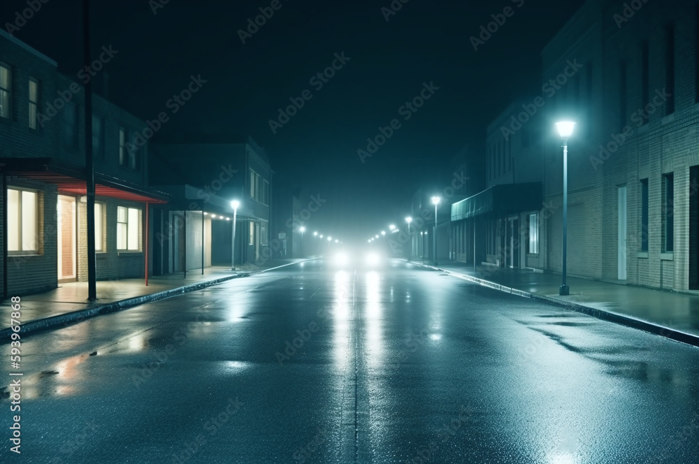 Lonely street at night with cold lighting Lonely street at night with cold lighting