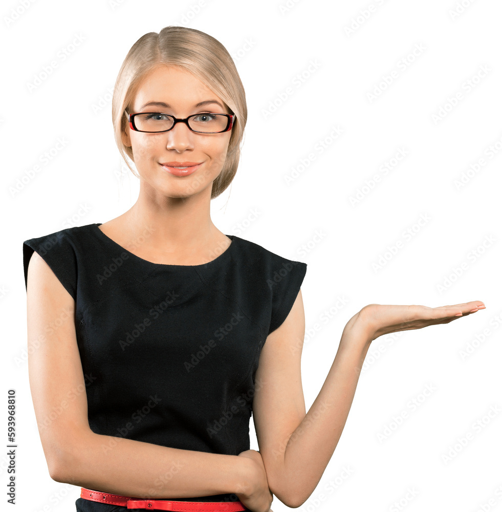 Smiling happy  businesswoman  on a white background