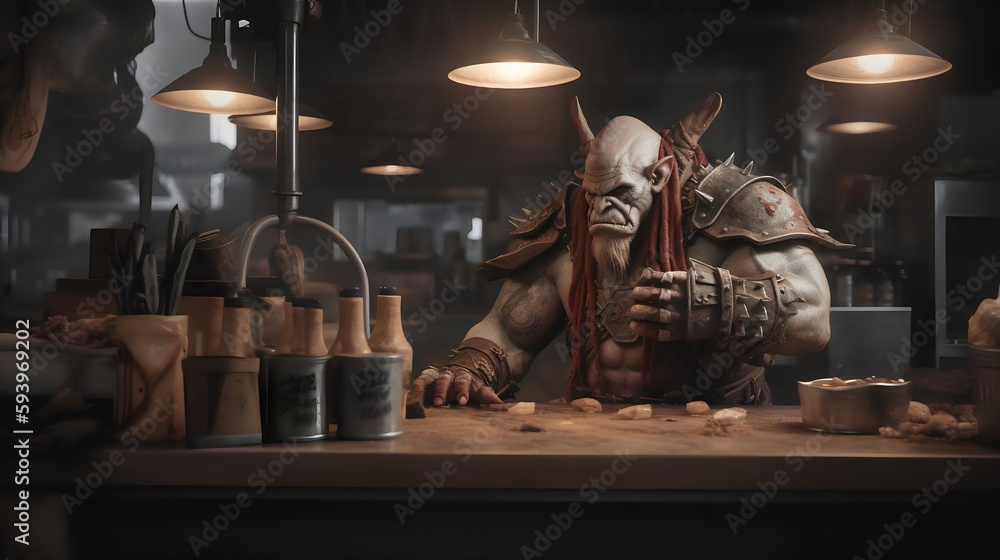 Orc working in a bar created with AI Orc working in a bar created with AI