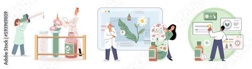 Homeopathy and herbal remedies set. Medical research laboratory diagnostics. Homeopathic treatment and phytotherapy. Traditional herb recipes of alternative medicine. Medicine pharmacy. Herbal pills