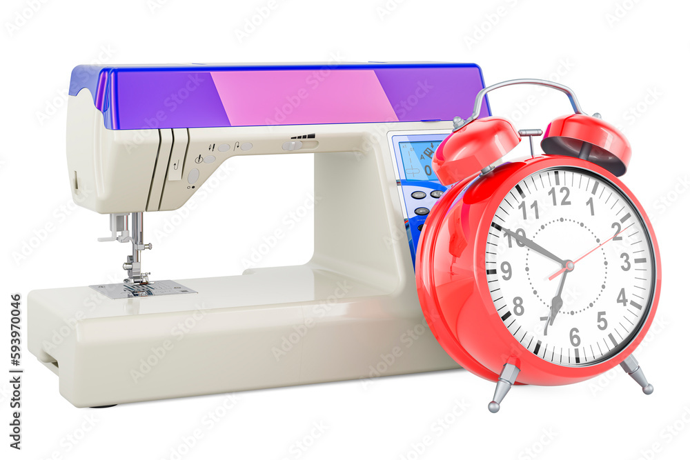 Electronic sewing machine with alarm clock. 3D rendering