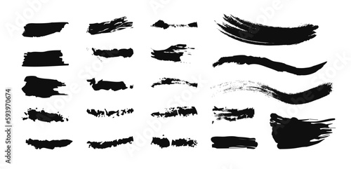 Brush, Paint Black Ink Lines, Strokes. Hand drawn, hand made underline, highlighters. Grung abstract pencil rough doodle scribble highlight element (Full Vector)