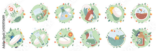 Homeopathic pills. Alternative herbs medicine. Natural treatment and phytotherapy concept. Herbal tablet. Phyto capsules against background of leaves and green plants. Natural product medication
