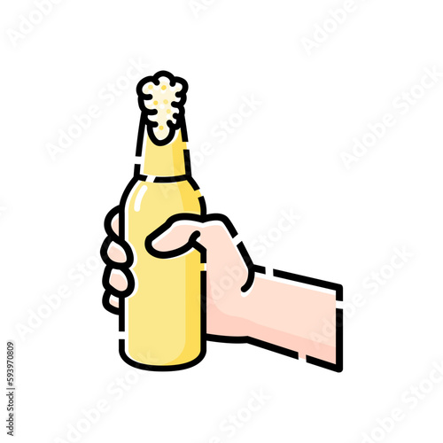 icon of hand holding a bottle of beer, drink icon symbol illustration.