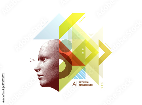 Machine learning. Futuristic artificial intelligence concept. Art composition with geometric shapes and forms. Cover design template for presentation, poster, cover, brochure, leaflet, billboard.
