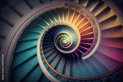 spiral staircase. Looking down from above. Generative AI 