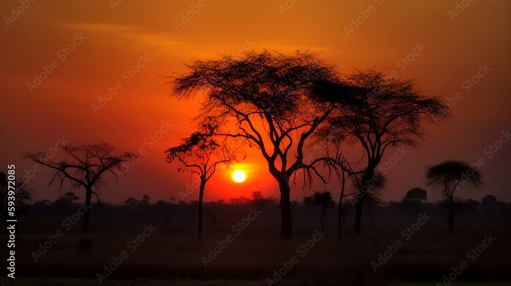 sunset in serengeti national park generative ai