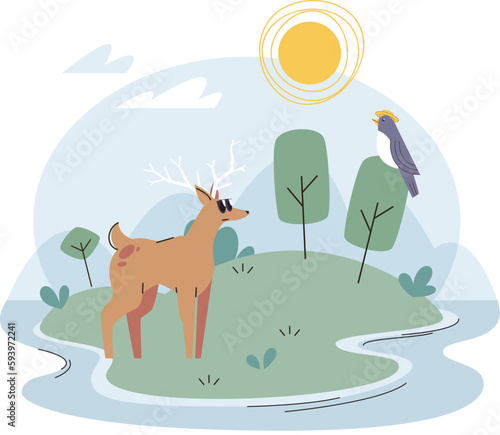 Canvas Print Forest animals in nature background