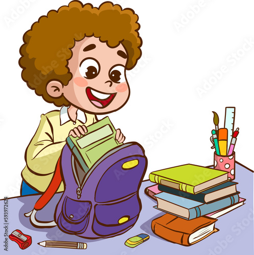 kids preparing his school bag