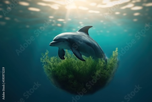 Abstract concept of the earth and ocean day with protected animals in glass globe. Generative AI. © BalanceFormAI