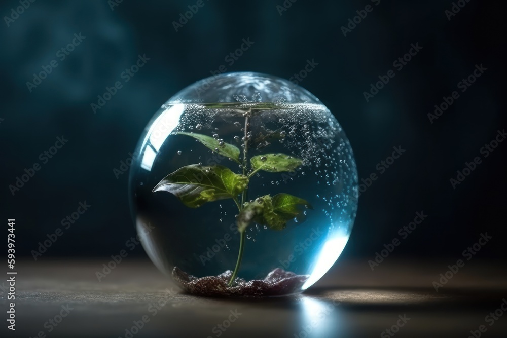  World environment and earth day concept with glass globe and eco-friendly environment. Generative Ai.