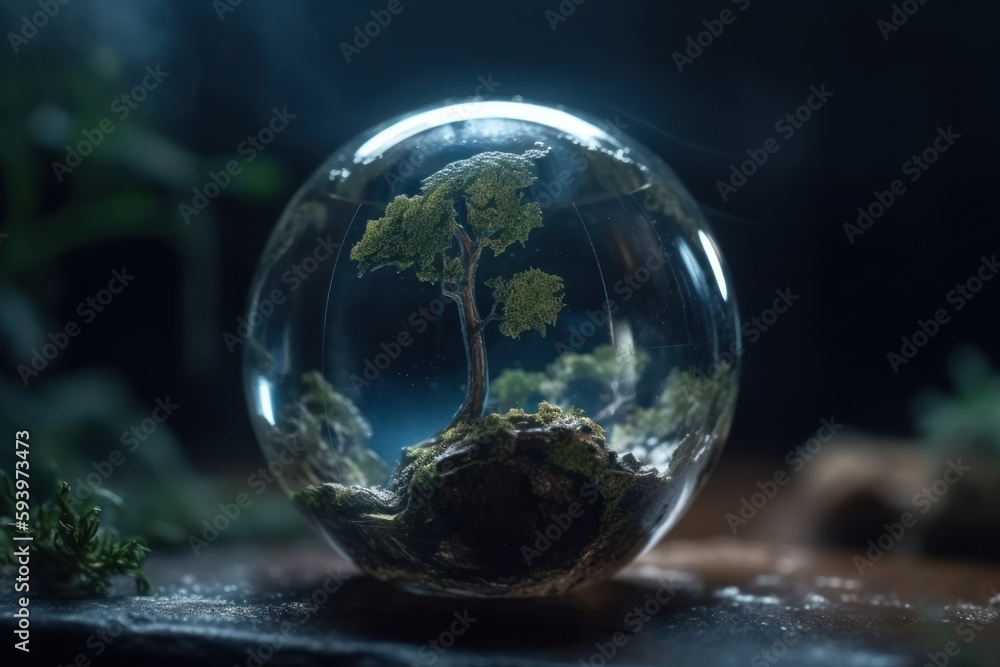 World environment and earth day concept with glass globe and eco-friendly environment. Generative Ai. World environment and earth day concept with glass globe and eco-friendly environment. Generative Ai.