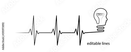 Heart rhythm illustration with human head, lightbulb, heartbeat line vector design to use in healthcare, business, healthy lifestyle, medicine and ekg concept illustration projects.
