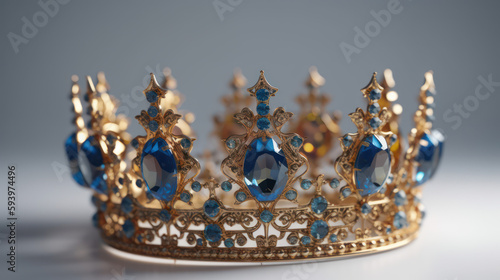golden crown with blue diamonds. Generative AI Art Illustration