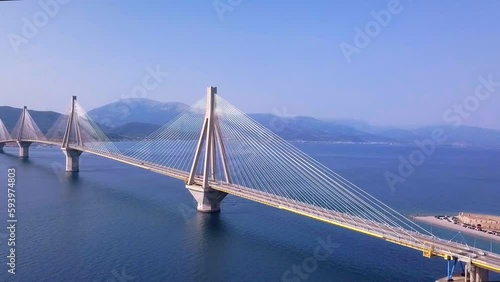 Patra bridge at summertime drone view