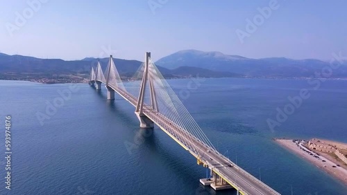 Patra bridge at summertime drone view
