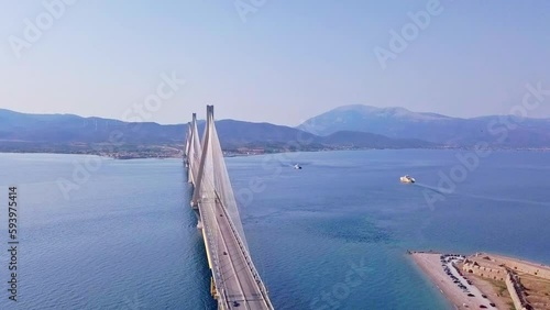 Patra bridge at summertime drone view