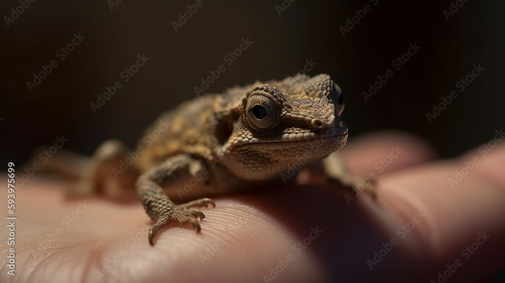 Tiny lizard inside human hand staring at the camera Tiny lizard inside human hand staring at the camera