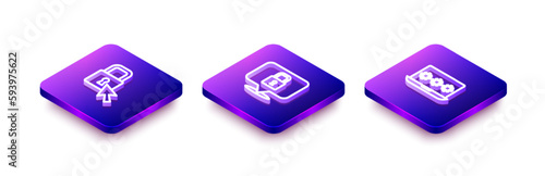 Set Isometric line Lock, and Laptop with password icon. Vector