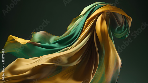 tissu vert et or en mouvement, généré par IA