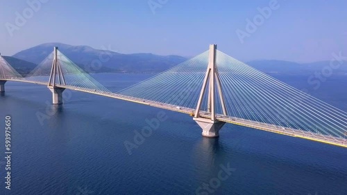 Patra bridge at summertime drone view