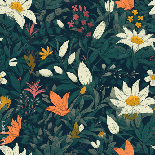 Seamless Seasonal Flowers Pattern