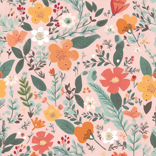 Seamless Seasonal Flowers Pattern